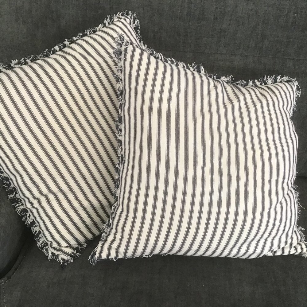 Navy &  Cream Striped Pillow Covers Only | Approx. 18x18 | Farmhouse • Cottage